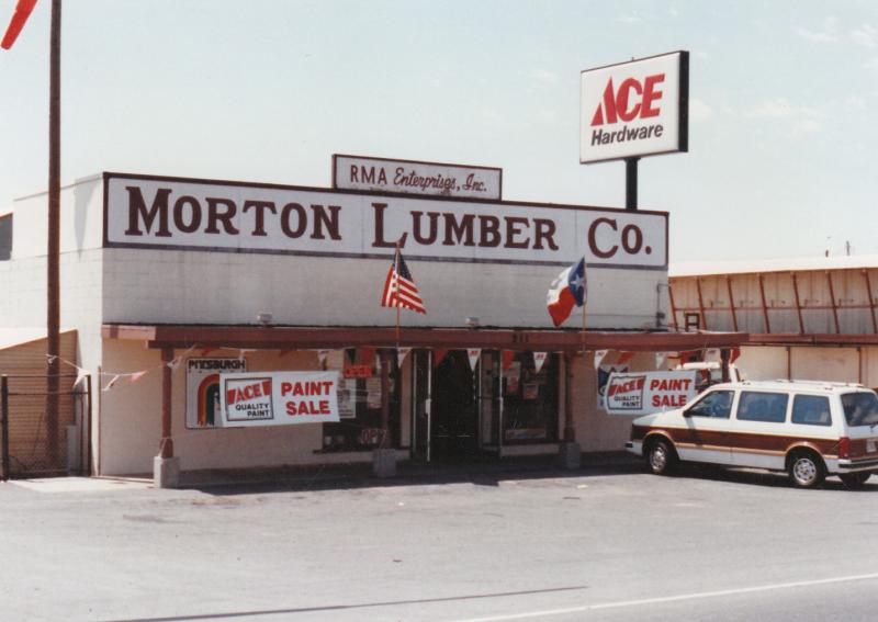 Morton Lumber Co. storefront with Ace sign, 1988